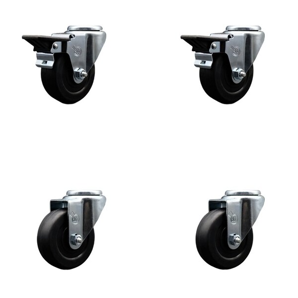 Service Caster 3.5'' Soft Rubber Wheel Swivel Bolt Hole Caster Set with 2 Posi Lock Brakes, 4PK SCC-BH20S3514-SRS-PLB-2-S-2 - main